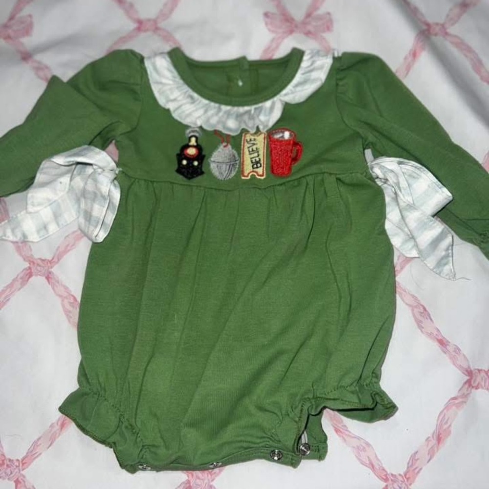 Green Baby Romper with Cute Patches